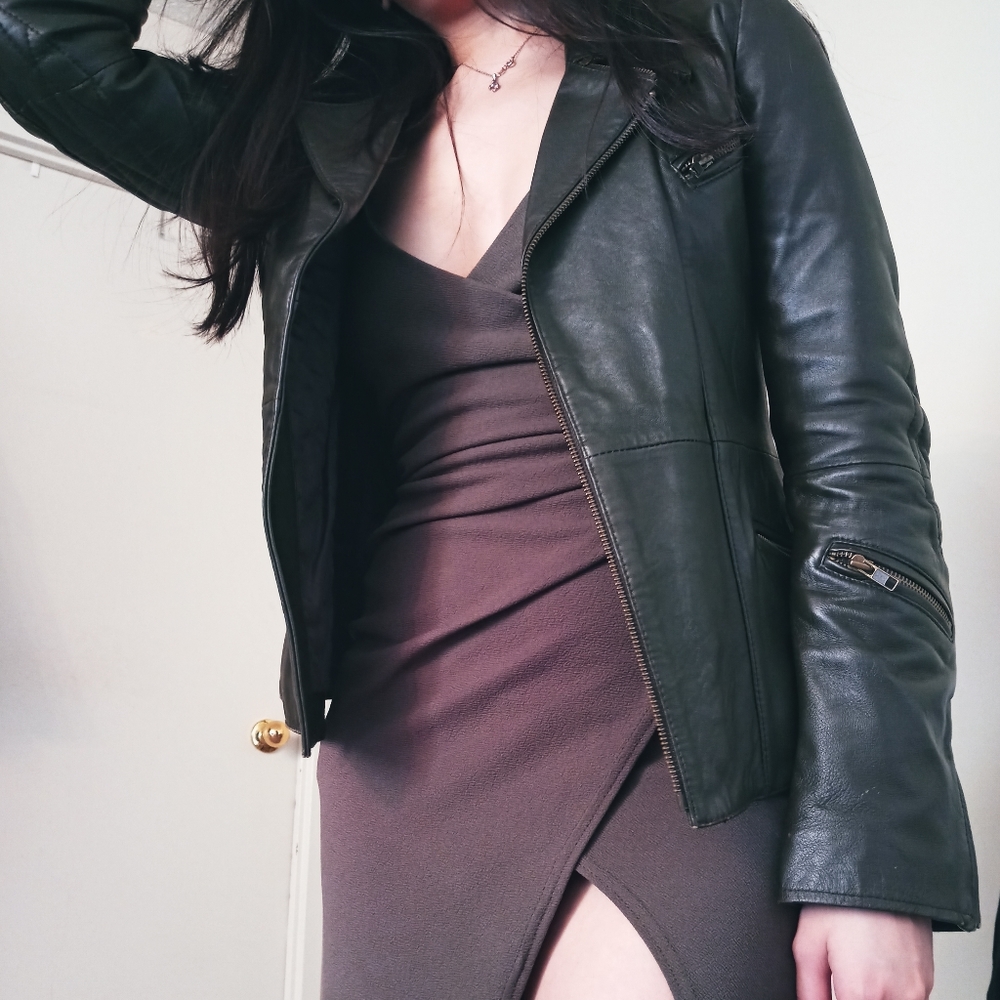 Leather Moto Jacket, Dark Green